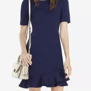 Diane Von Furstenberg DVF Serafina Ruffle Hem Navy Blue Dress Size 8